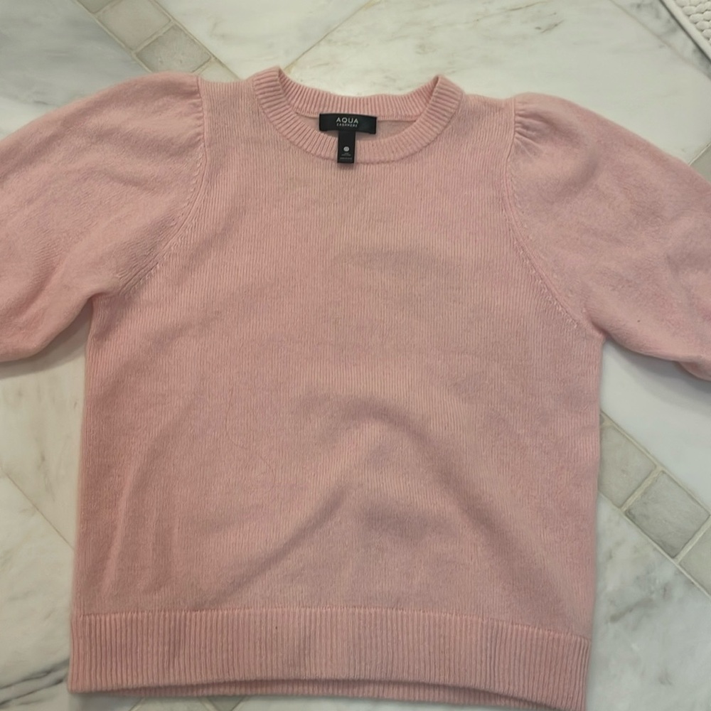 Aqua cashmere sweater top.puff sleeves